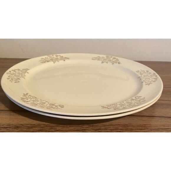 Set Of 2 Taylor Smith Taylor DINNER PLATEs with Gold Flowers Golden Floral  USA - Picture 2 of 5